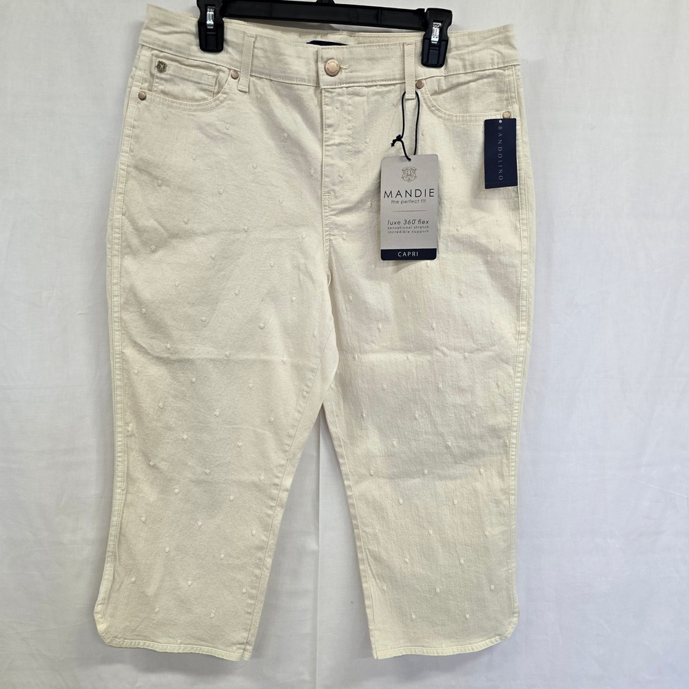 Bandolino Mandie Capri Pants Womens 12 Natural Polka Dot Luxe 360 Flex Stretch